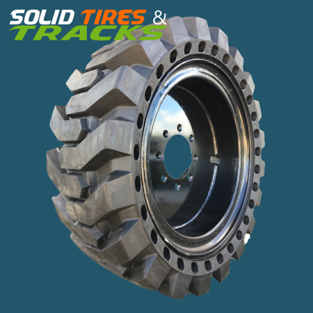 Set of 4, 12x16.5 Telehandler Solid Tires with 8 bolt Rims
